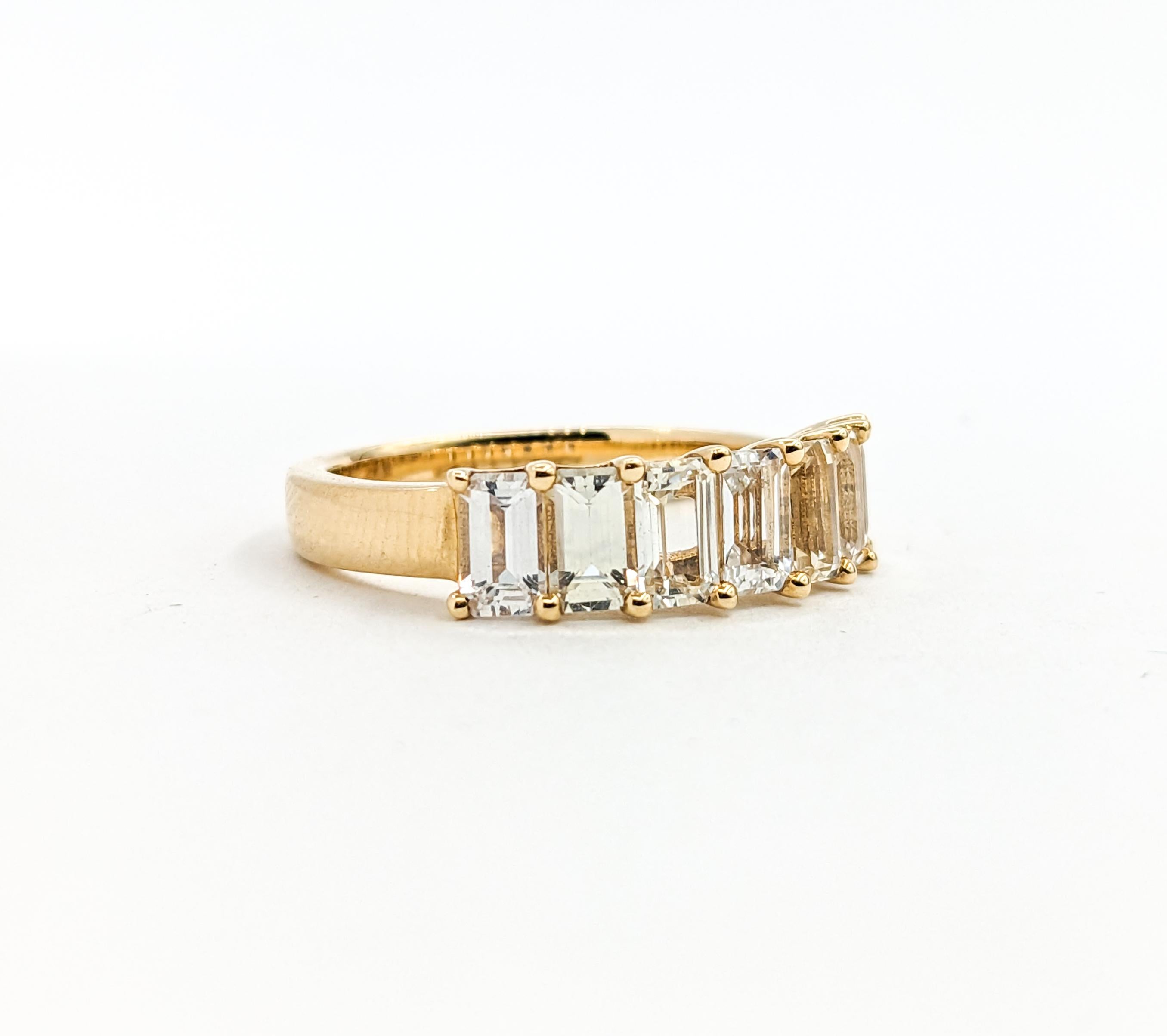 3.36ctw Emerald Cut Sapphires Ring In Yellow Gold For Sale 1
