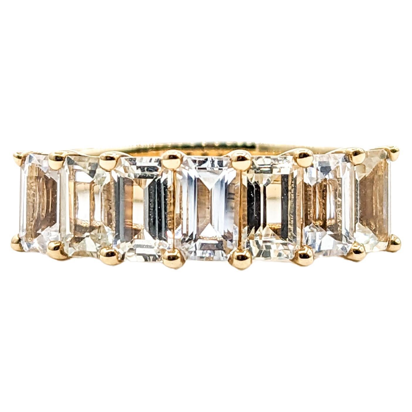3.36ctw Emerald Cut Sapphires Ring In Yellow Gold For Sale