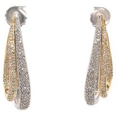 Vintage 3.36tcw Pave Diamond Teardrop Loop Earrings in Two Tone 14k Yellow 
White Gold