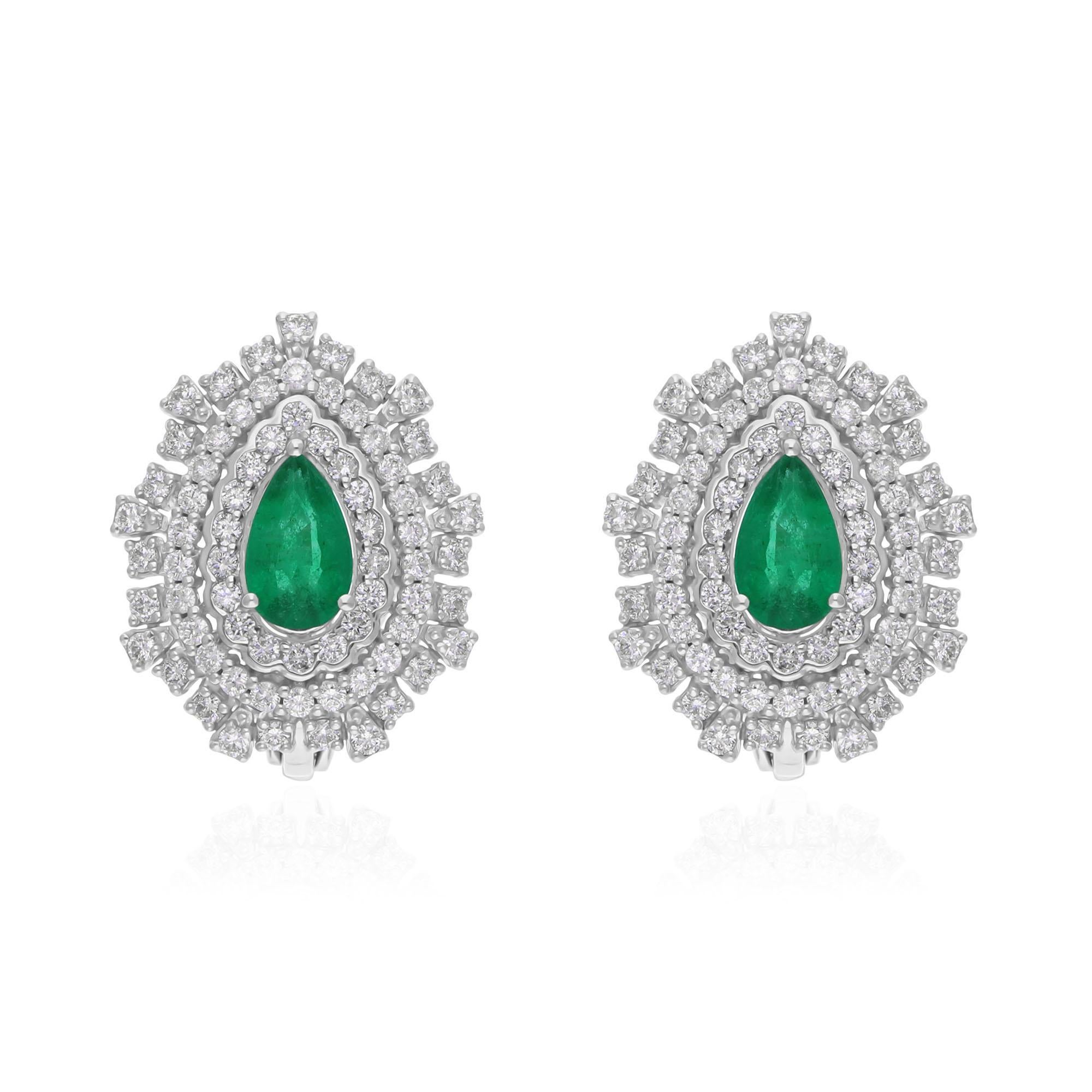 3.36Tcw sambischen Smaragd Halo Rundschliff Diamant Braut Ohrstecker 14K Gold im Angebot 1