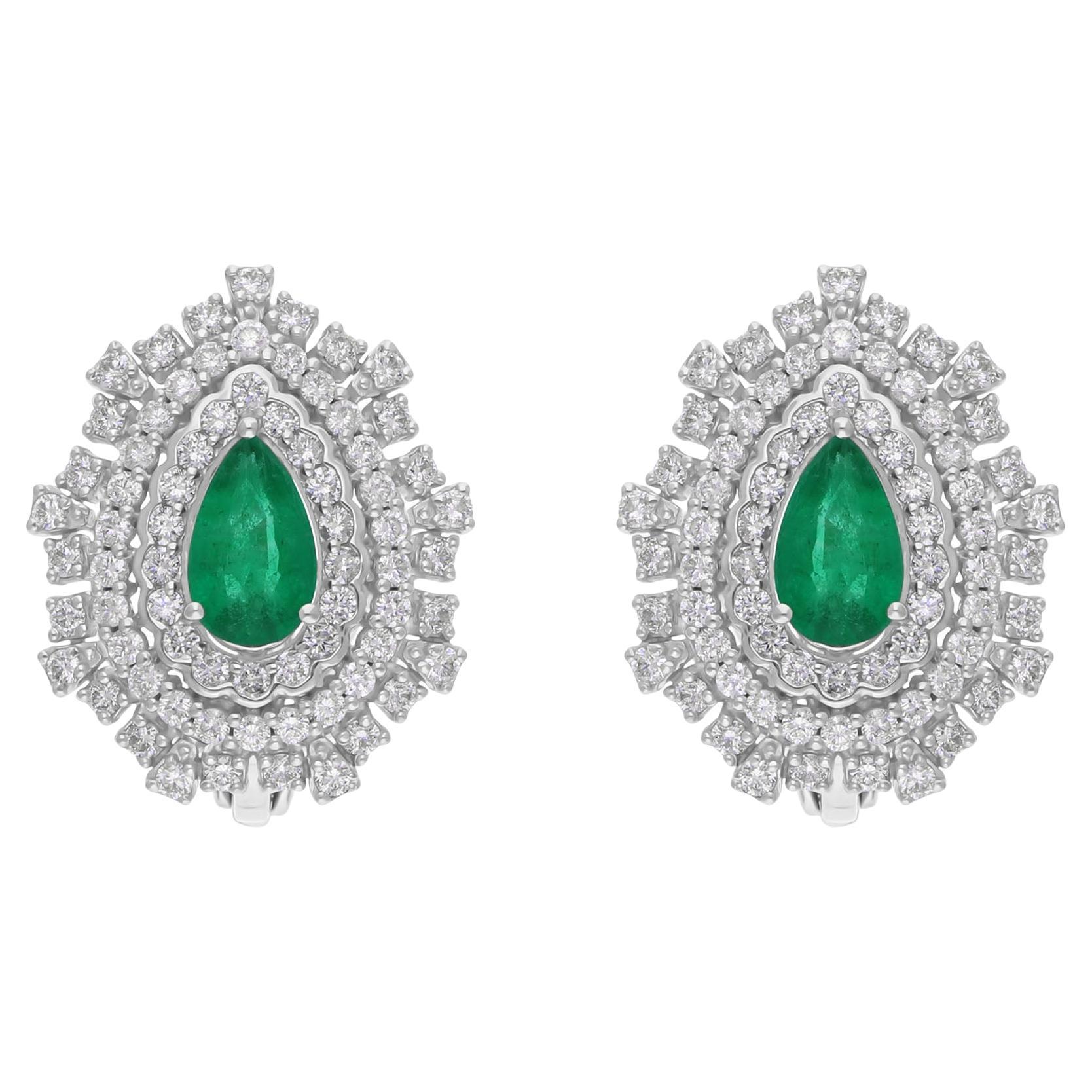 3.36Tcw sambischen Smaragd Halo Rundschliff Diamant Braut Ohrstecker 18K Gold