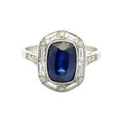 3.37 Carat Ceylon Sapphire GIA and Diamond Platinum Vintage Statement Ring