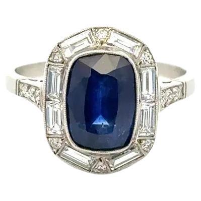 3,37 Karat Ceylon Saphir GIA und Diamant Platin Vintage Statement Ring im Angebot