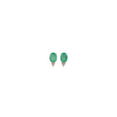 3.37 Carat Clear Zambian Emerald & Diamond Stud Earring in 18K Yellow gold