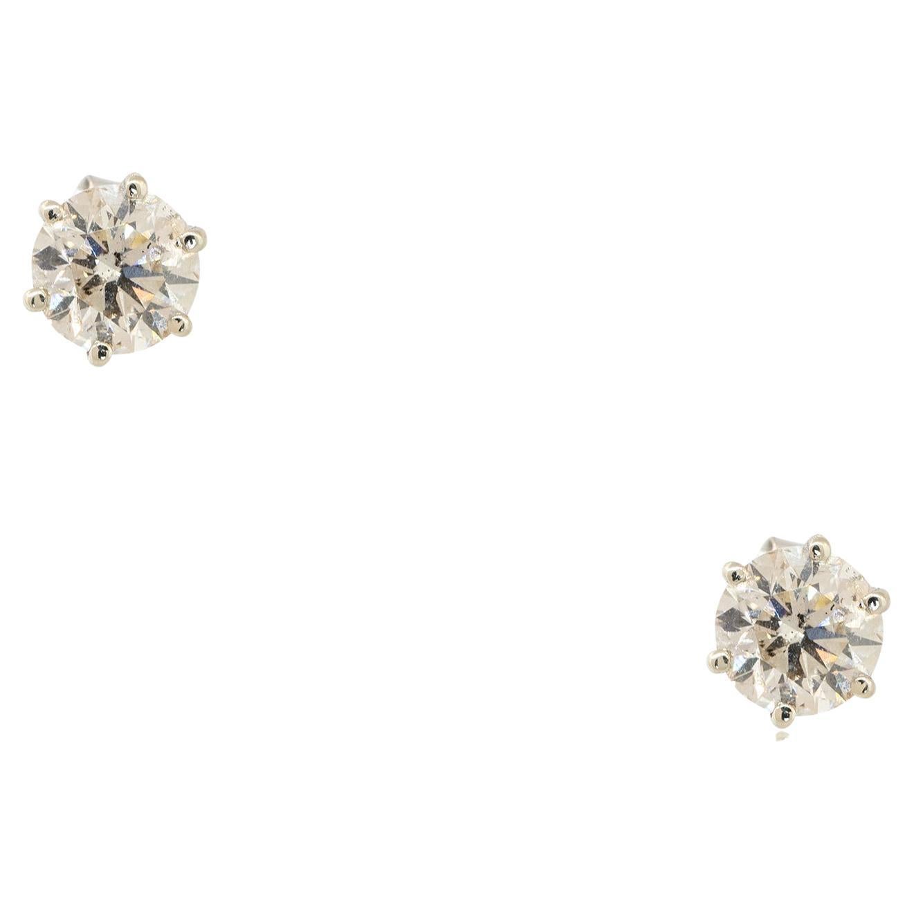3.37 Carat Diamond Stud Earrings 14 Karat in Stock  For Sale