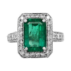 3.37 Carat Emerald 14 Karat White Gold Diamond Cocktail Ring