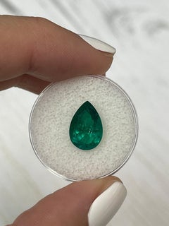 3.37 Carat Minor Oil Fine Muzo Green Colombian Emerald - Pear Cut May Birthstone