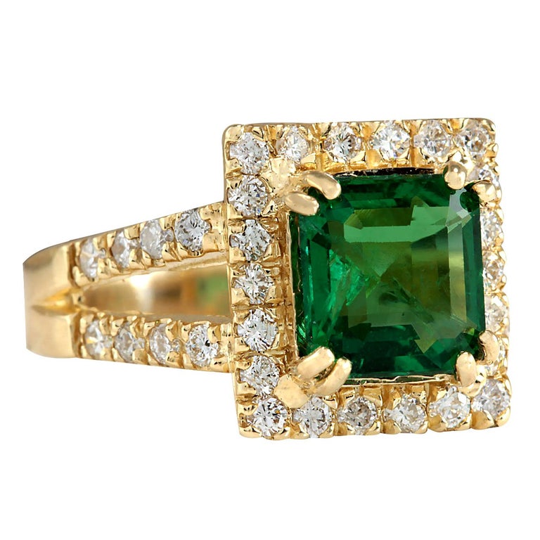 3.37 Carat Natural Emerald 18 Karat Yellow Gold Diamond Ring For Sale ...