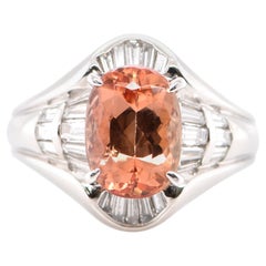 3.37 Carat Natural Imperial Topaz and Tapered Diamond Ring Set in Platinum