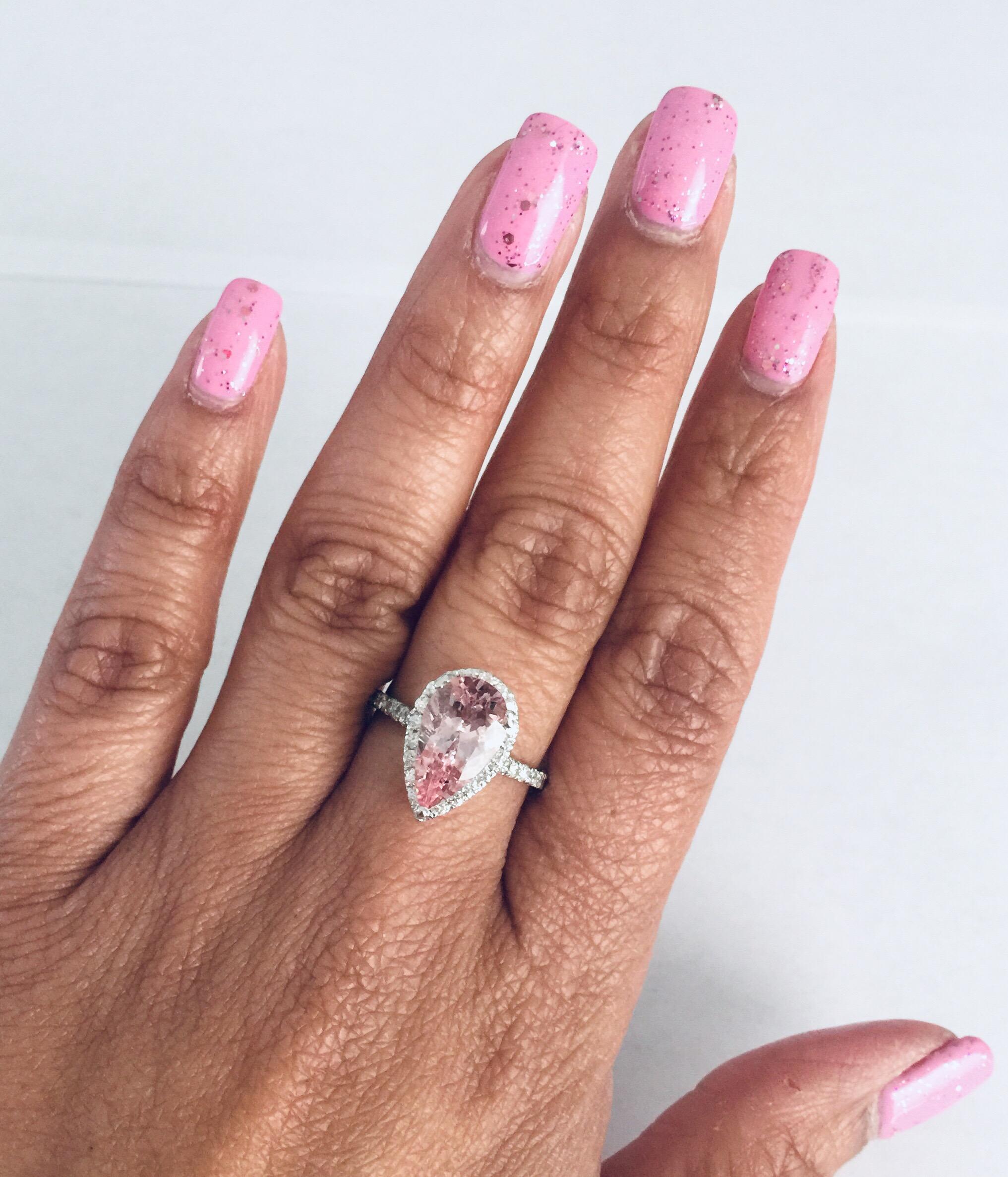 3.37 Carat Pink Morganite Diamond 18 Karat White Gold Bridal Ring In New Condition In Los Angeles, CA