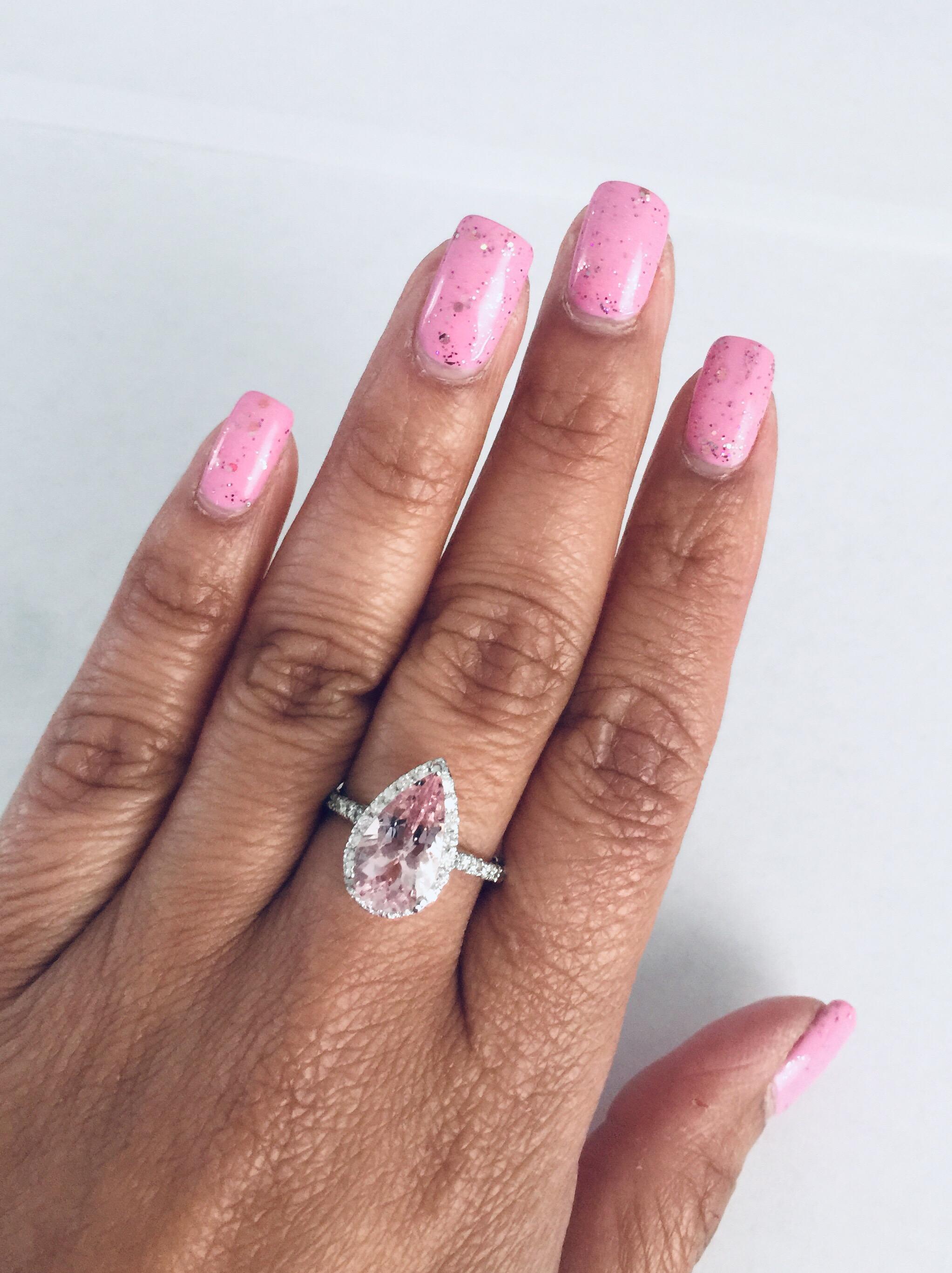 Women's 3.37 Carat Pink Morganite Diamond 18 Karat White Gold Bridal Ring