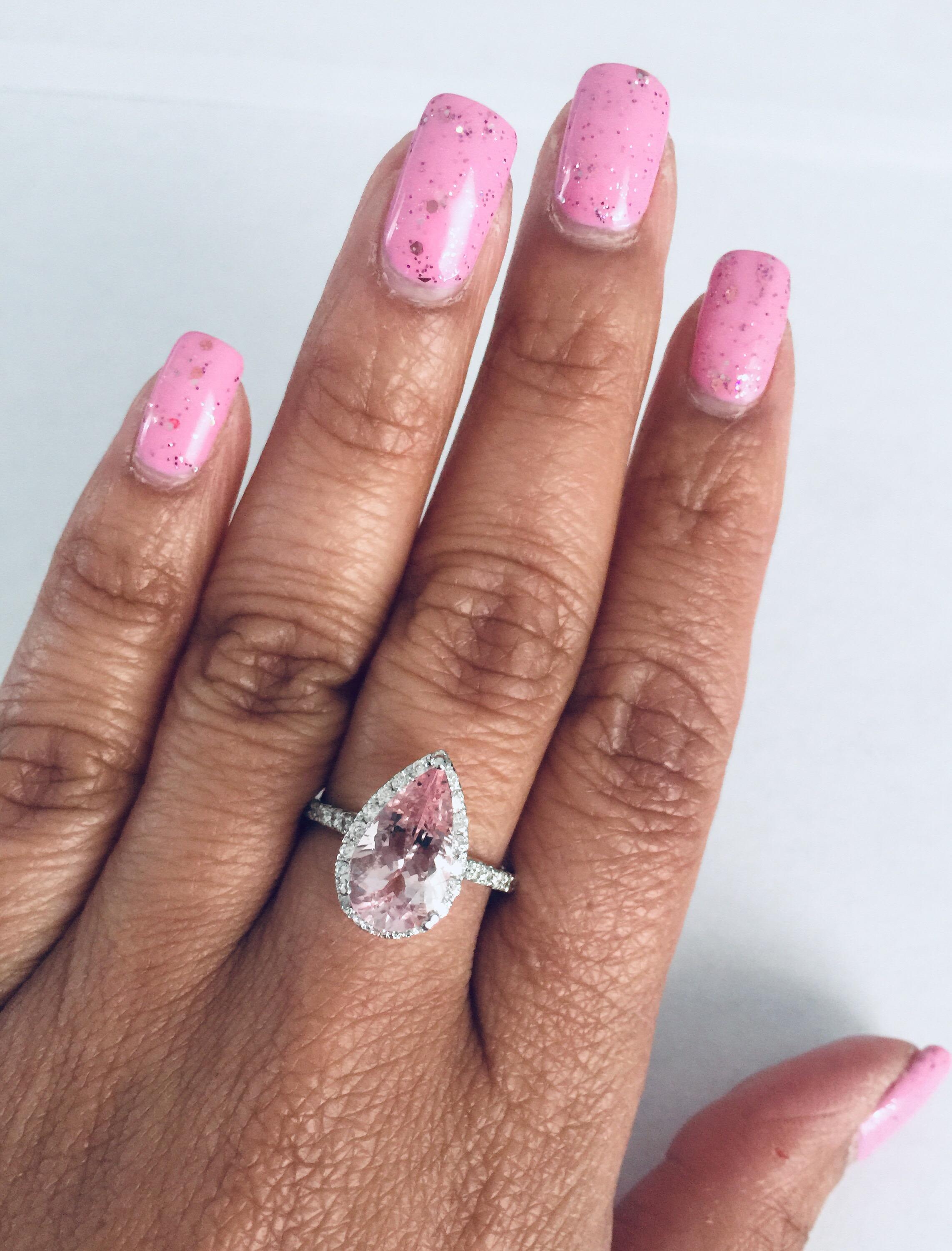 3.37 Carat Pink Morganite Diamond 18 Karat White Gold Bridal Ring 1