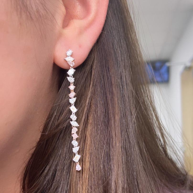 Mixed Cut 3.37 Carat Pink Diamond Drop Earrings For Sale