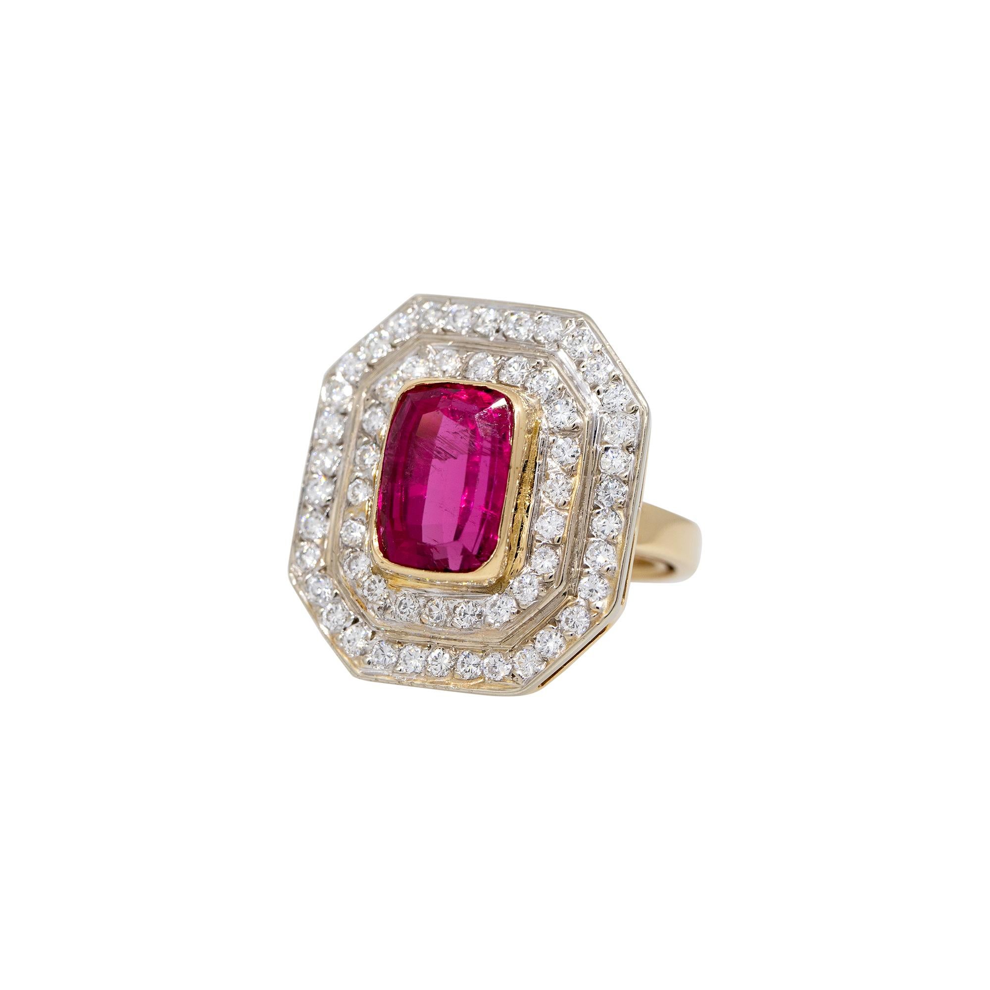 Anello aureola in oro giallo 18 carati con tormalina rosa da 3,37 carati e diamante da 1,52 carati

Materiale: oro giallo 18k
Dettagli sulle pietre preziose/diamanti: La pietra principale è di circa 3,37 carati di tormalina rosa rettangolare