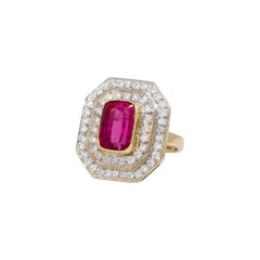3.37 Carat Pink Tourmaline And 1.52 Carat Diamond Halo Ring 18 Karat In Stock