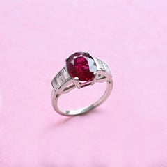 3.37 Carat Red Ruby and Diamond Platinum Ring