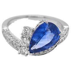3.37 Carat Sapphire and White Diamond White Gold Ring