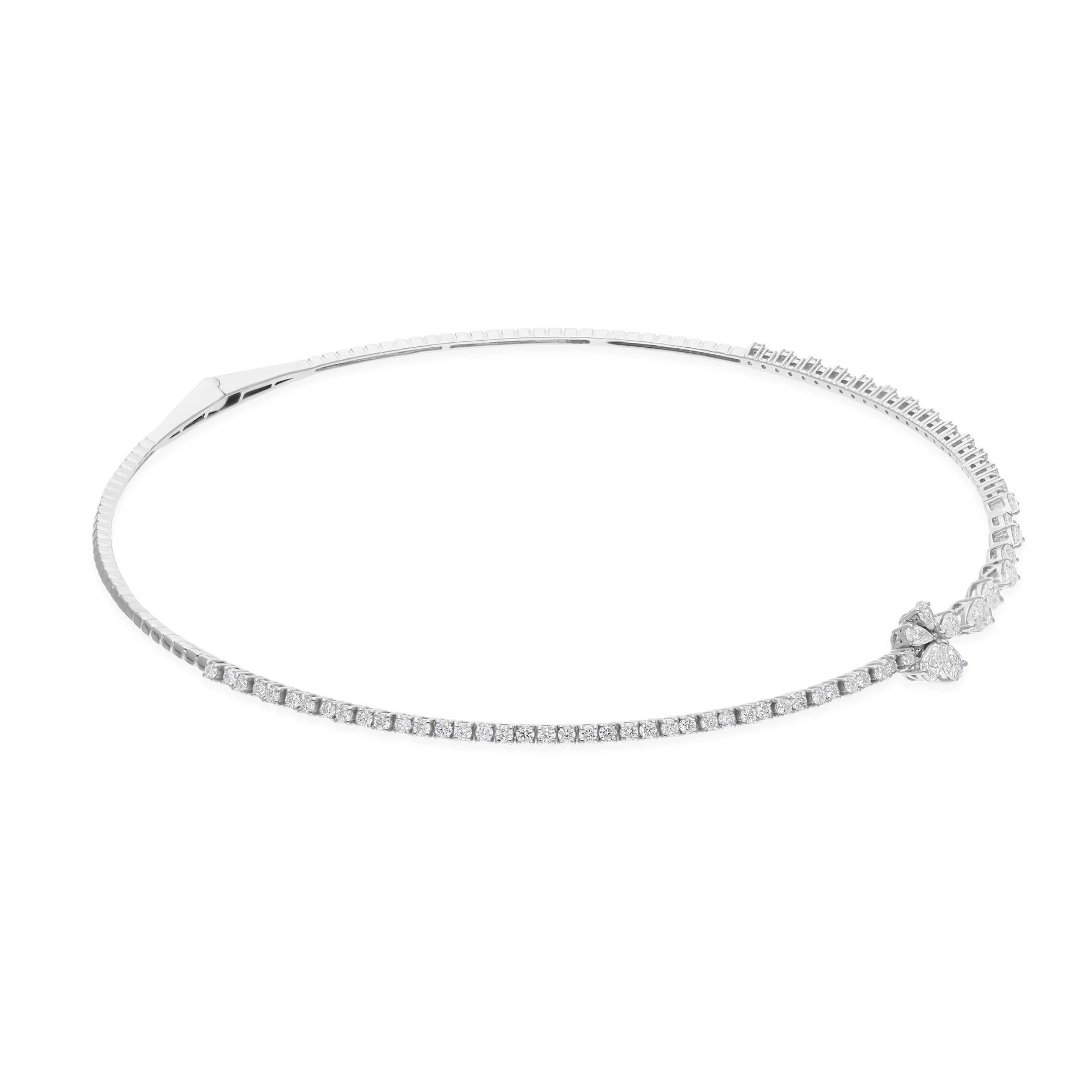 Modern 3.37 Carat SI/H Pear Round Brilliant Cut Diamond Choker Necklace 14k White Gold For Sale