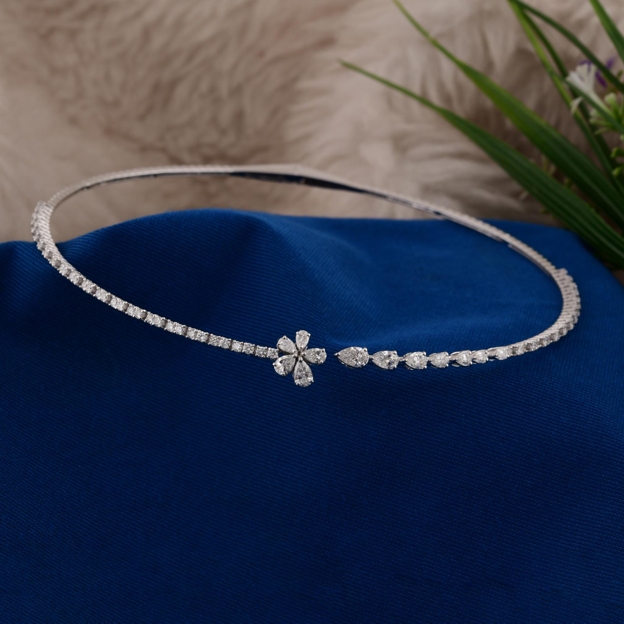 Pear Cut 3.37 Carat SI/H Pear Round Brilliant Cut Diamond Choker Necklace 14k White Gold For Sale