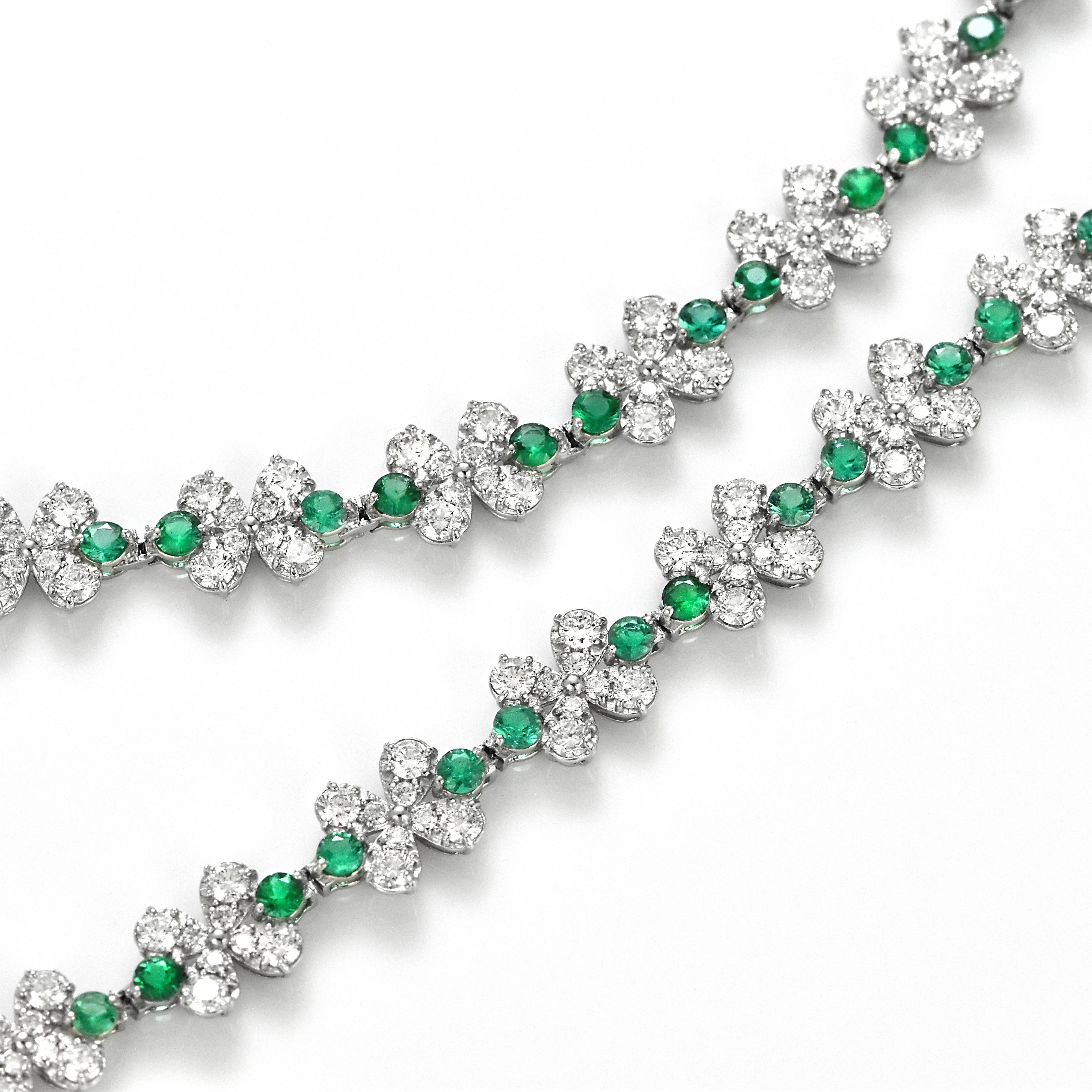 Modern 3.37 Carats Natural Emerald and Diamonds Tennis Necklace Made in Platinum