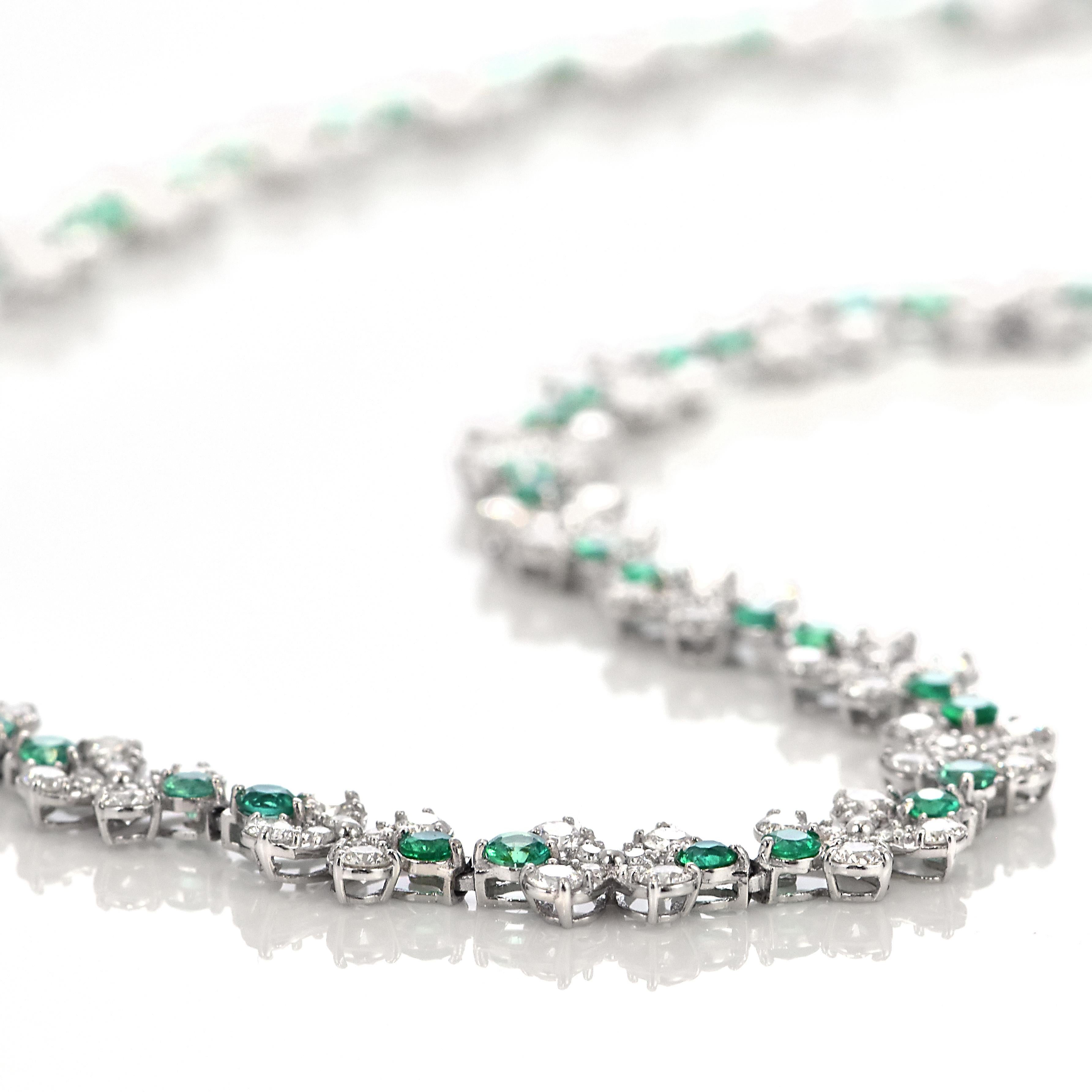 3.37 Carats Natural Emerald and Diamonds Tennis Necklace Made in Platinum 2