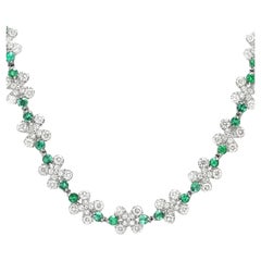 3.37 Carats Natural Emerald and Diamonds Tennis Necklace Made in Platinum