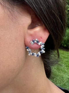 Beautiful 3.37 Carat Sapphire and Baguette Diamond Earrings