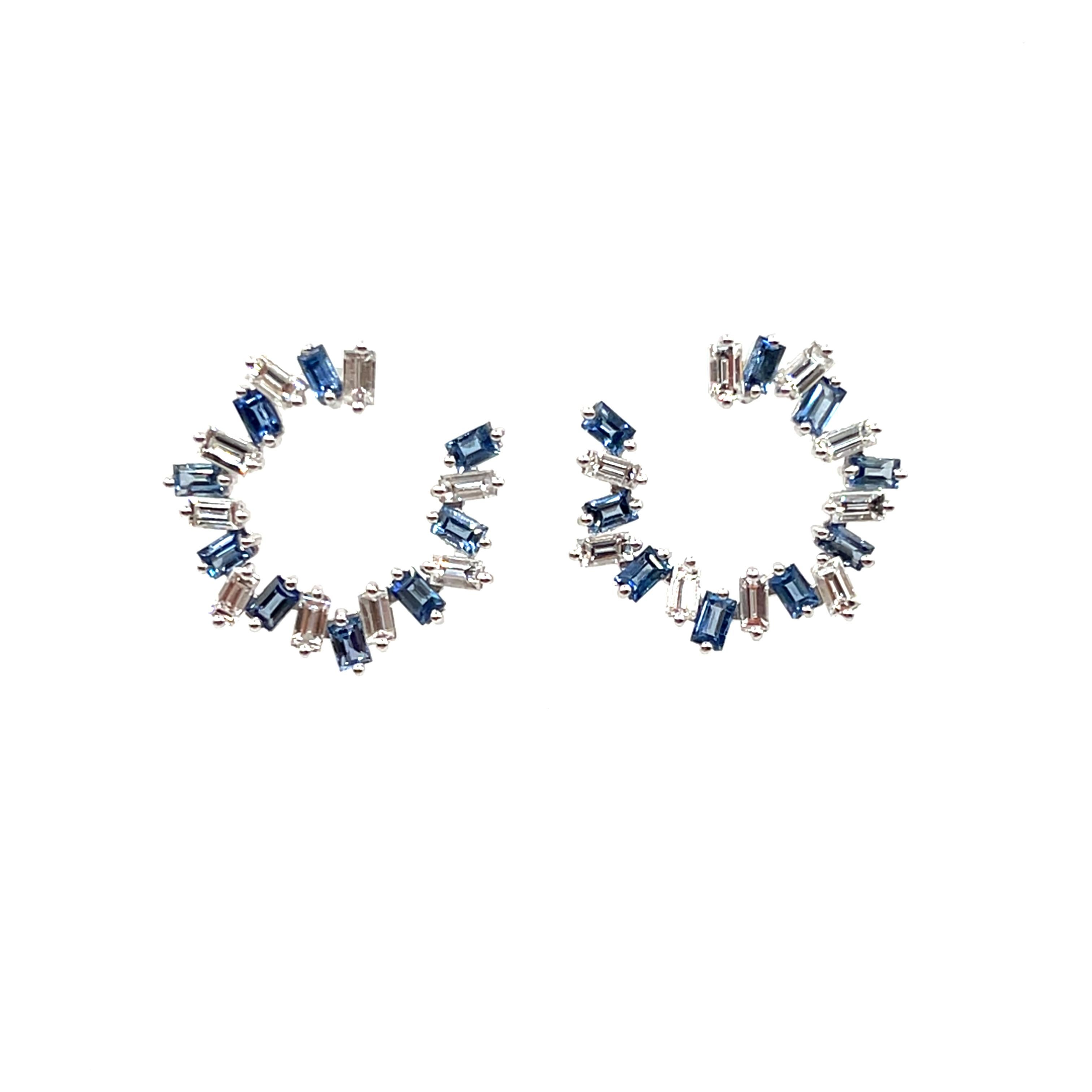 Women's or Men's 3.37 ct Baguette Sapphire & Diamond Earrings For Sale