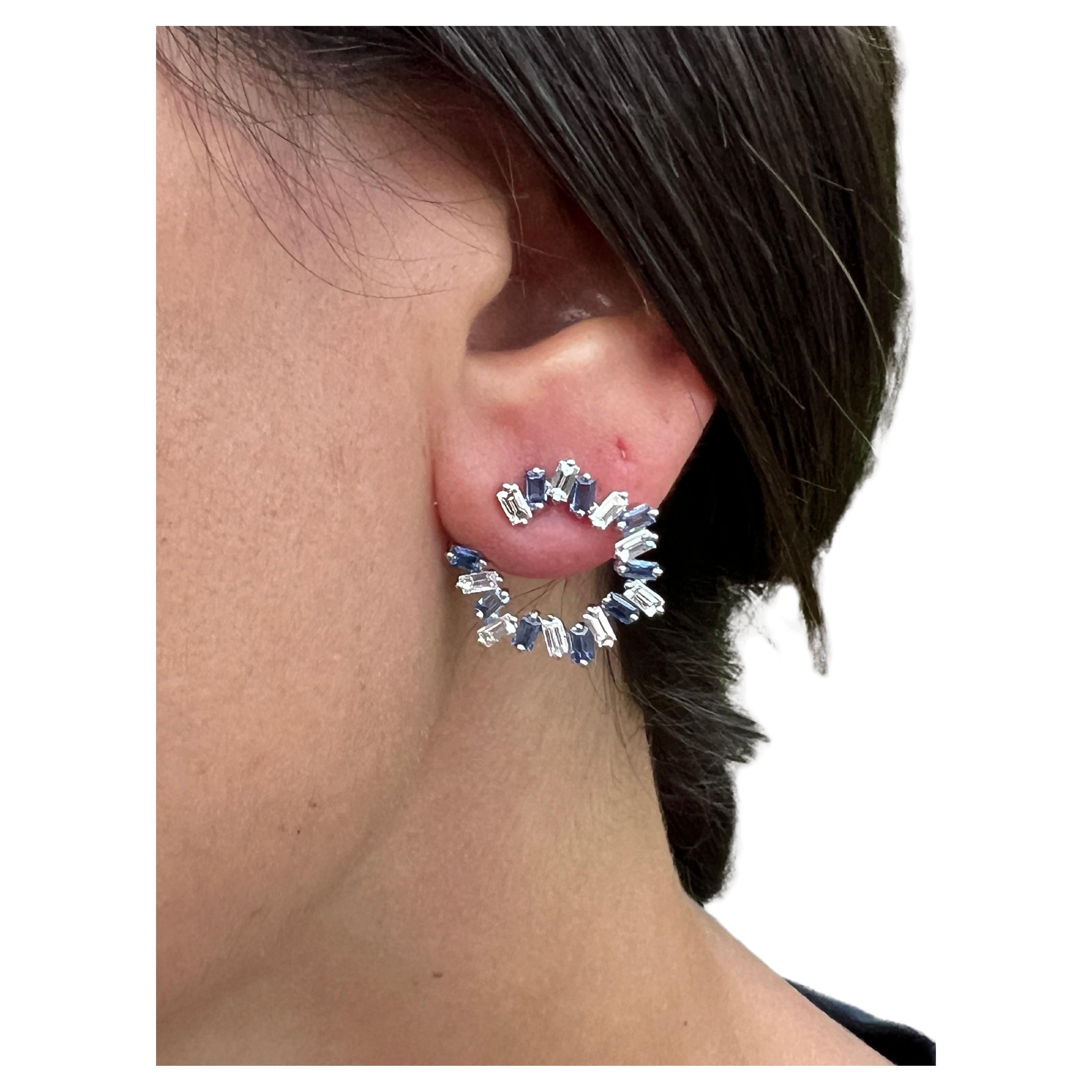 3.37 ct Baguette Sapphire & Diamond Earrings