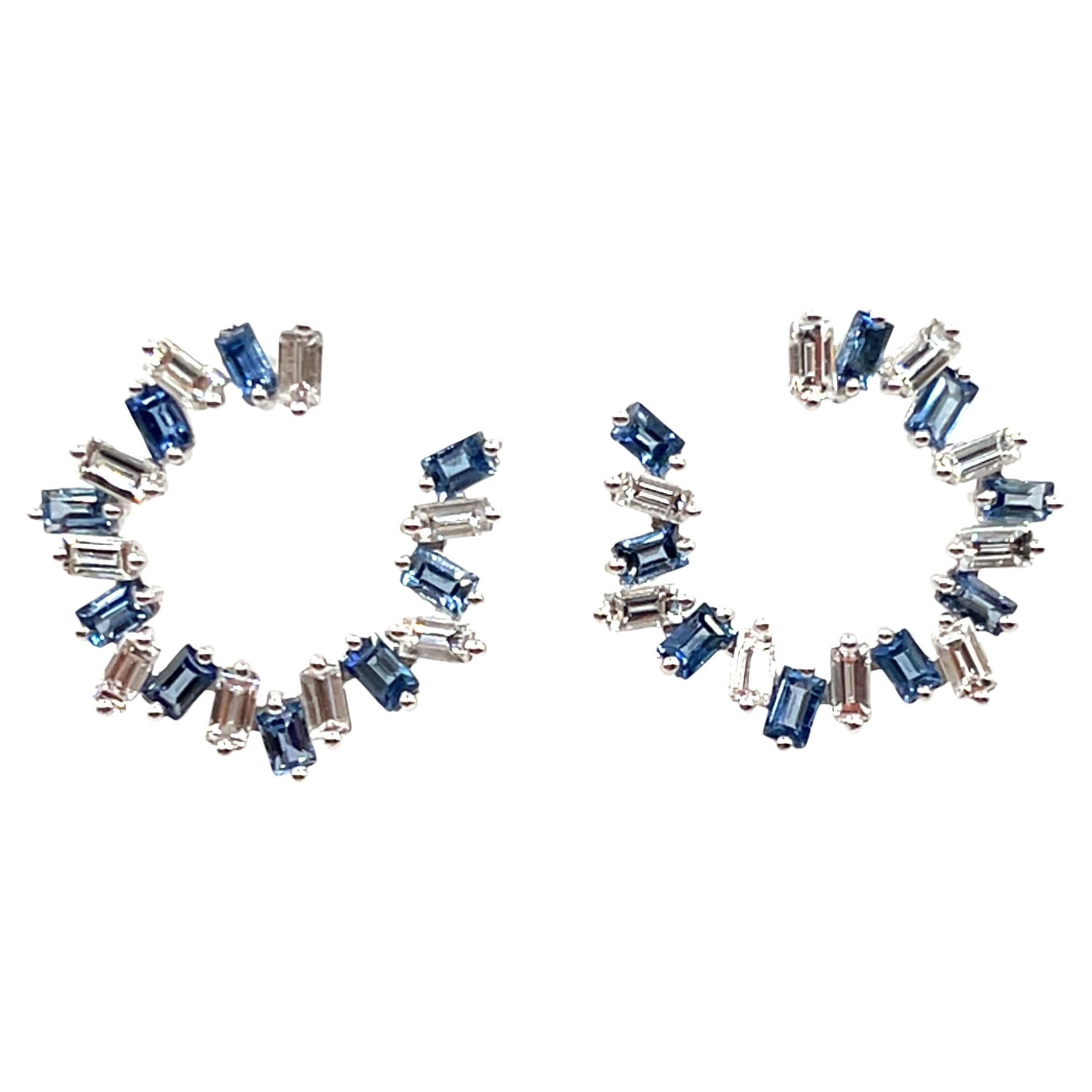 3.37 ct Baguette Sapphire & Diamond Earrings For Sale