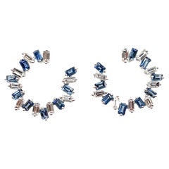 3.37 ct Baguette Sapphire & Diamond Earrings