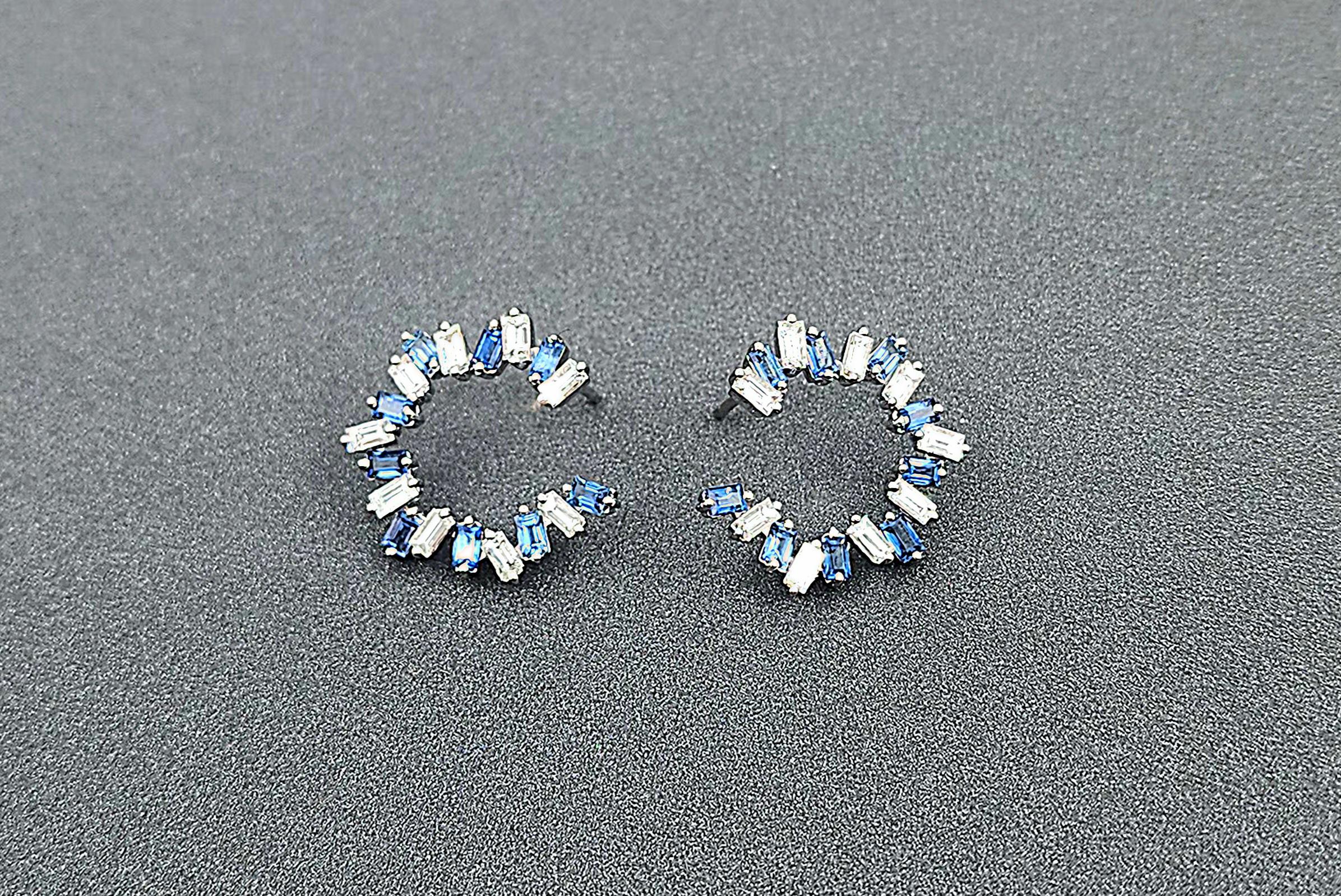 3.37 ct Baguette Sapphire & Diamond Earrings