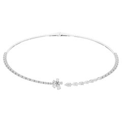3.37 Ct Natural Diamond Floral Choker Necklace 18 Karat White Gold Fine Jewelry