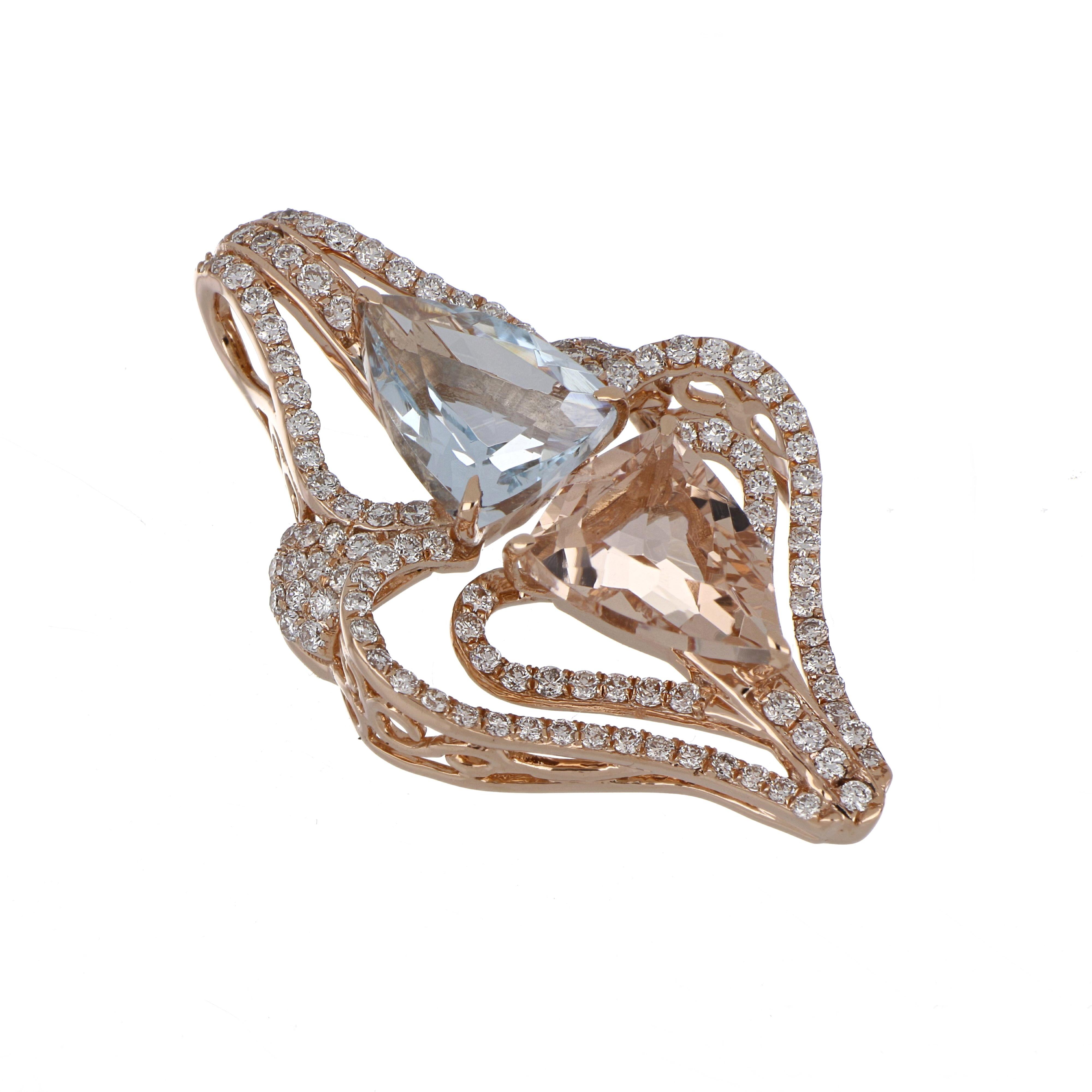 3,37 carati. Ciondolo di Morganite e Acquamarina totale con diamante in oro rosa 14 carati in vendita 4