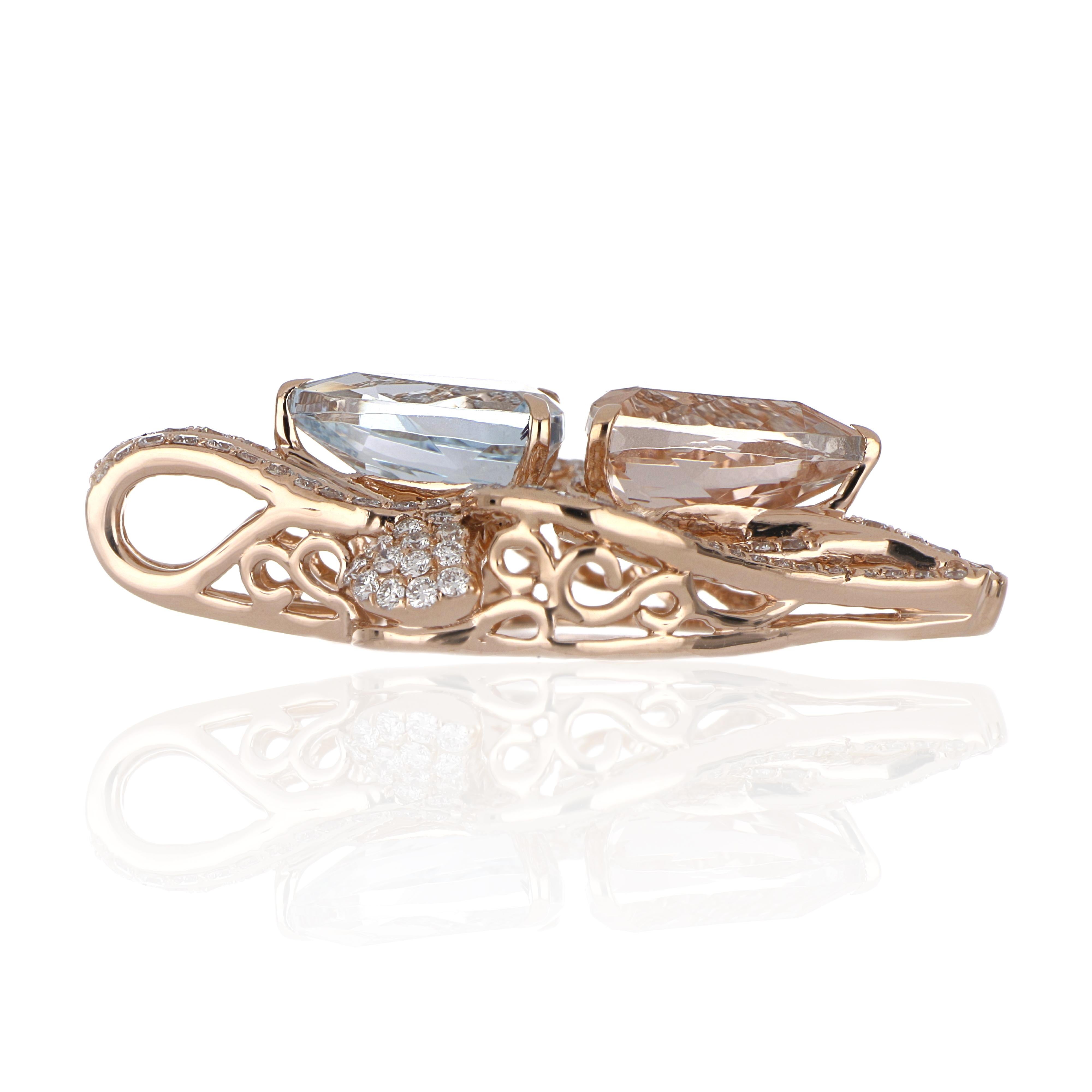 3,37 carati. Ciondolo di Morganite e Acquamarina totale con diamante in oro rosa 14 carati in vendita 2
