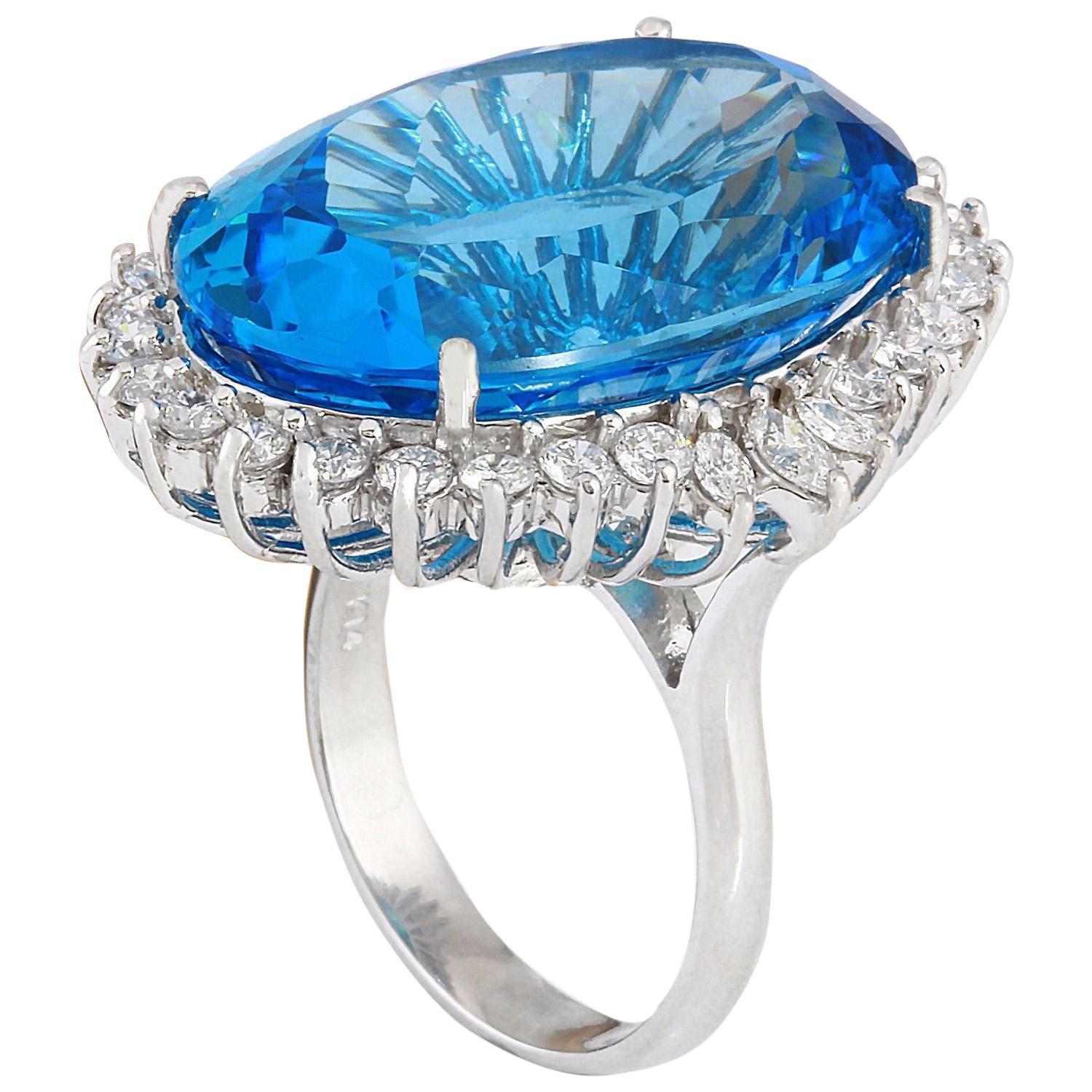 Natural Topaz Diamond Ring In 14 Karat Solid White Gold  In New Condition For Sale In Manhattan Beach, CA