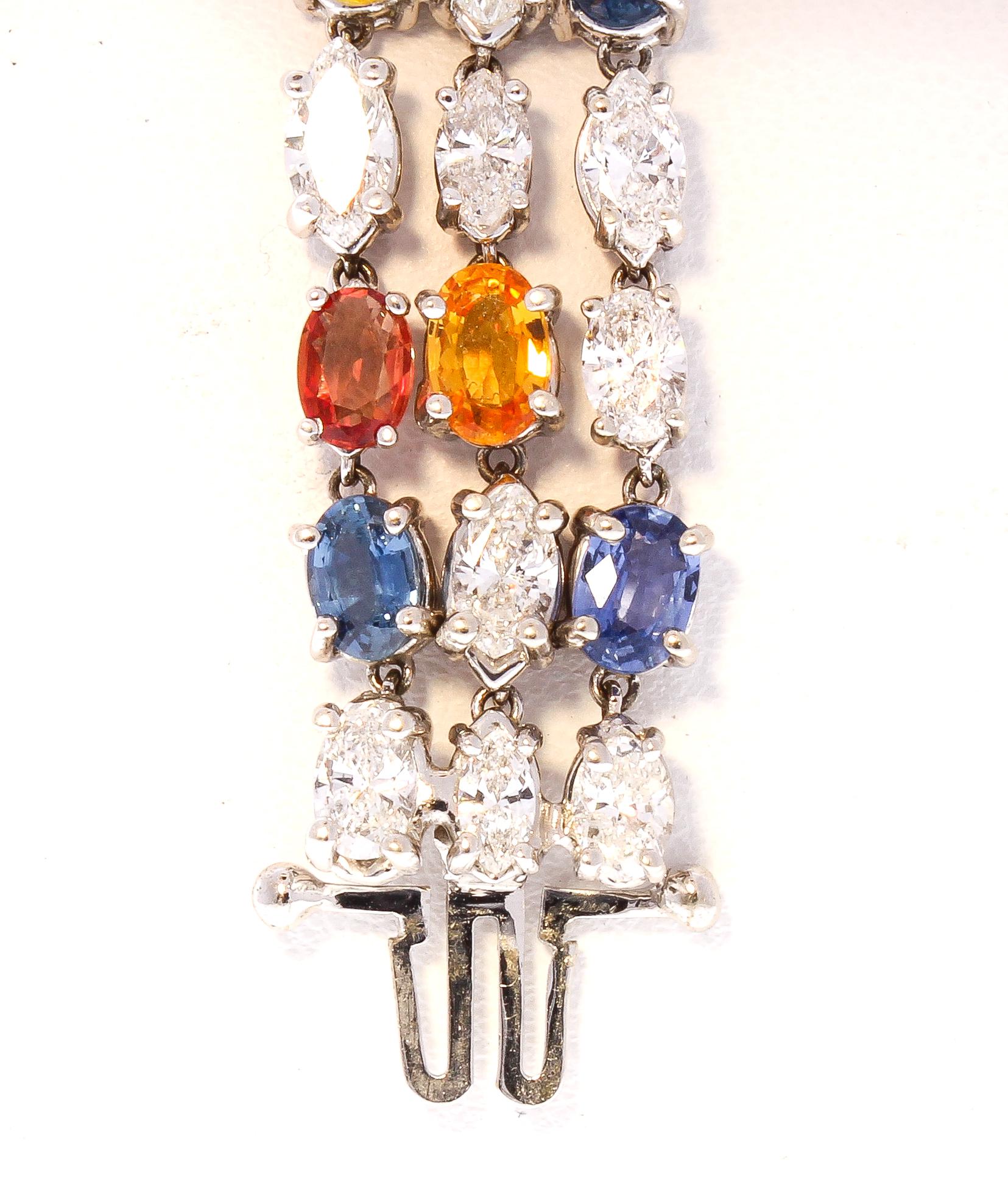 33.70 Carat Total Multi-Color Oval Sapphire and Marquise Diamond Gold Bracelet In New Condition In Chicago, IL