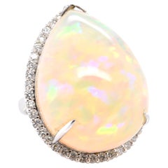 33.72 Carat Natural Opal and Diamond Cocktail Ring Set in Platinum