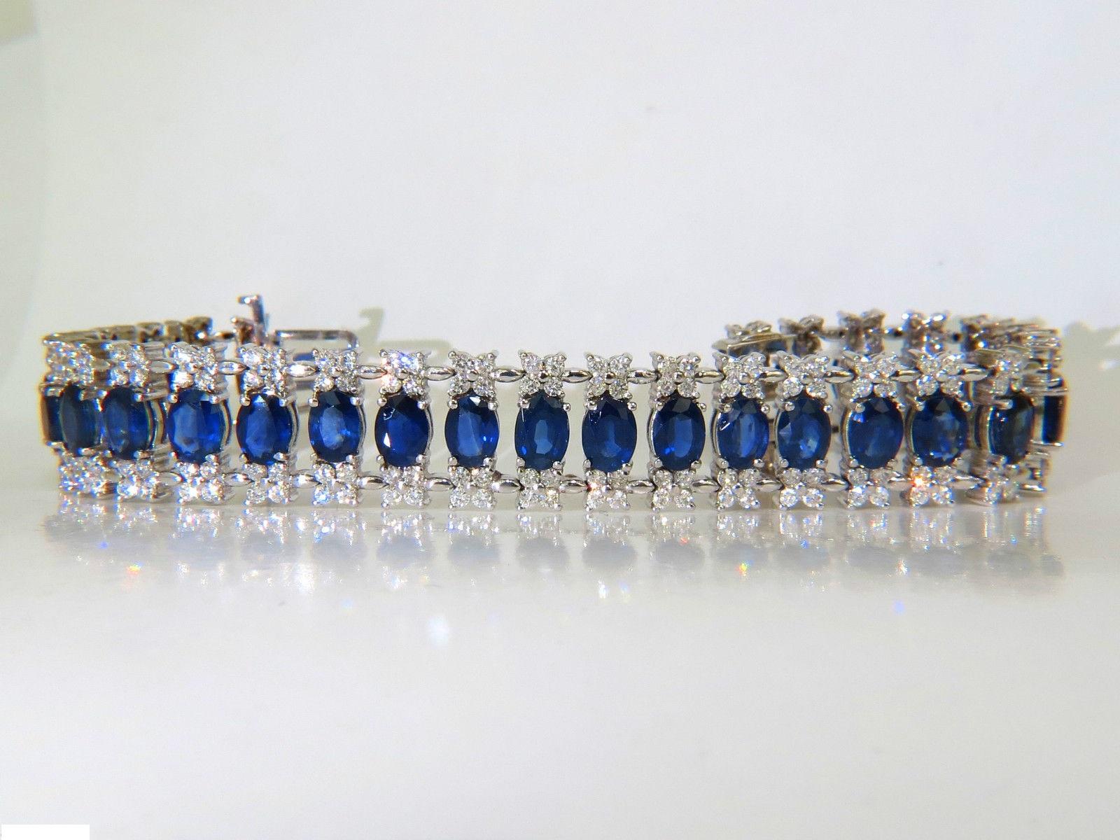 Oval Cut 33.75 Carat Natural Gem Sapphire Diamond Bracelet Three-Row and Wide Cuff For Sale