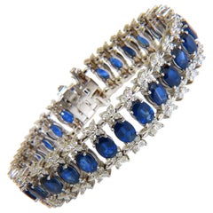 33.75 Carat Natural Gem Sapphire Diamond Bracelet Three-Row and Wide Cuff