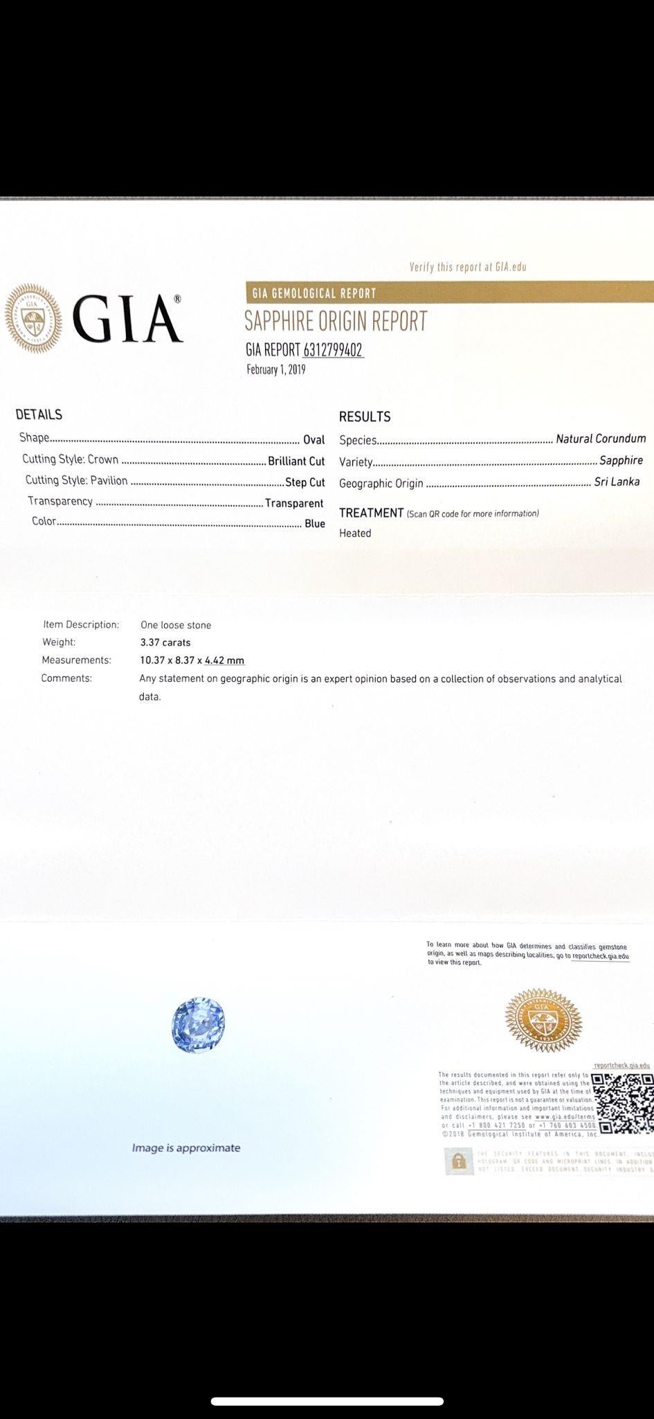 Taglio ovale Ciondolo con zaffiro di Ceylon da 3,37 carati