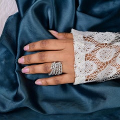 CTW 3.37 Natural Diamond Spiral Cocktail Ring 14 Karat White Gold Fine Jewelry