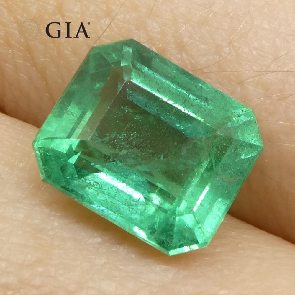 Achteckiger grüner Smaragd im Smaragdschliff, 3,37 Karat, GIA-zertifizierter Zambia (F1) im Angebot 8