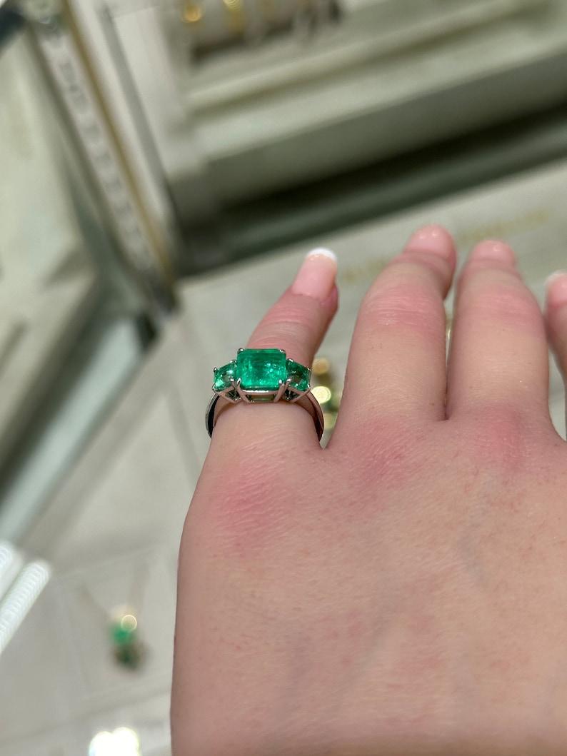 3.37tcw 18K Emerald Trilogy Ring: Asscher Cut Engagement & Right Hand Ring In New Condition For Sale In Jupiter, FL