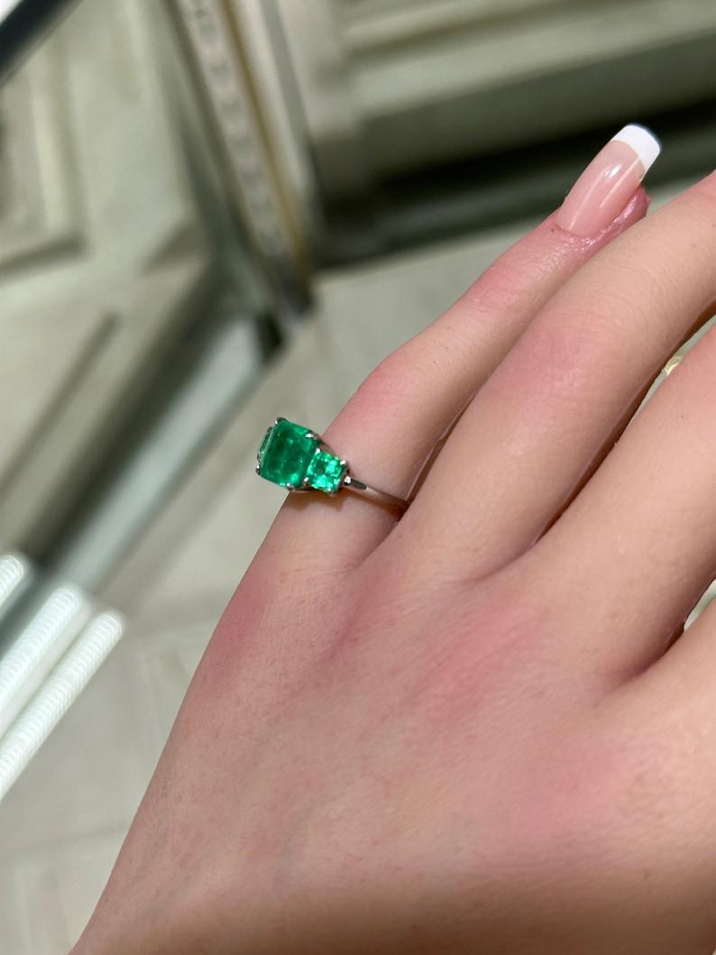 Women's 3.37tcw 18K Emerald Trilogy Ring: Asscher Cut Engagement & Right Hand Ring For Sale