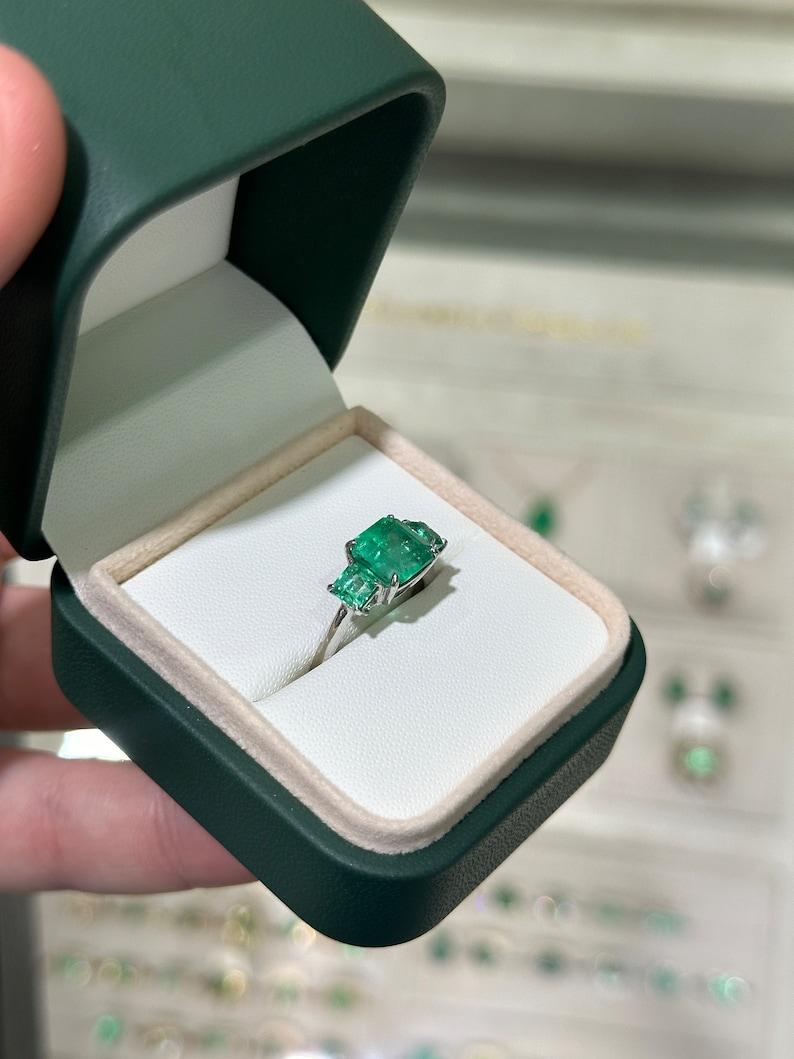 3.37tcw 18K Emerald Trilogy Ring: Asscher Cut Engagement & Right Hand Ring For Sale 2