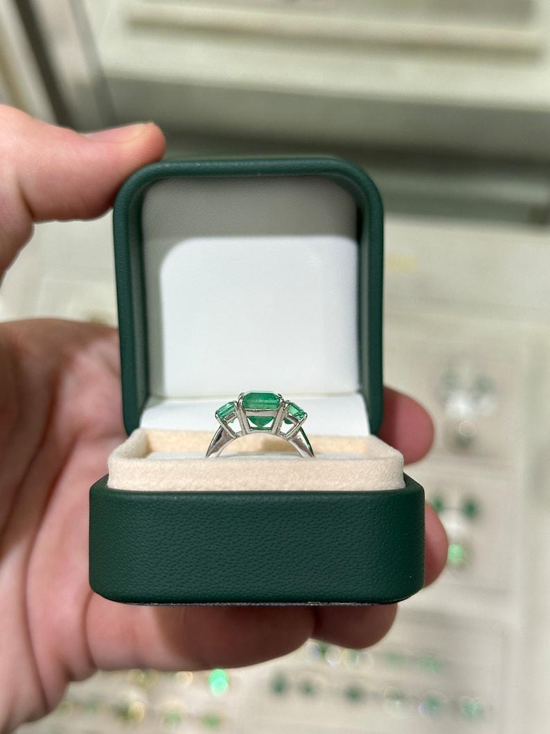 3.37tcw 18K Emerald Trilogy Ring: Asscher Cut Engagement & Right Hand Ring For Sale 3