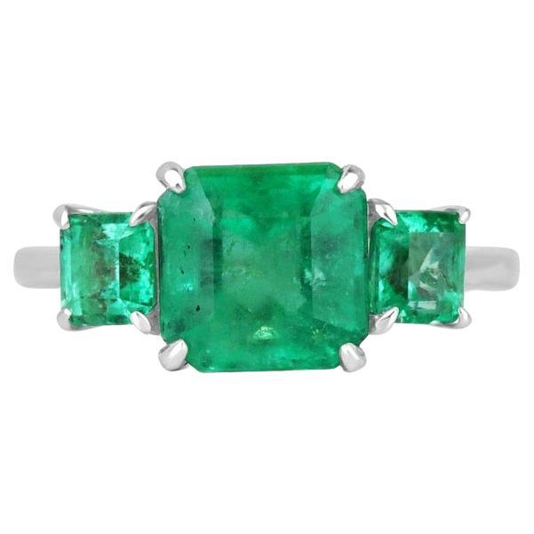 3.37tcw 18K Emerald Trilogy Ring: Asscher Cut Engagement & Right Hand Ring