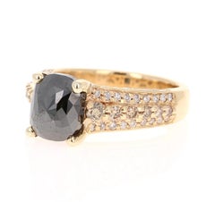 3.38 Carat Black White Diamond 14 Karat Yellow Gold Engagement Ring