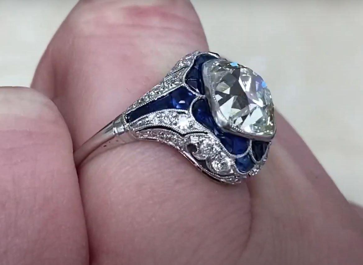 Ring mit 3,38 Karat Diamant im Kissenschliff, Platin, antiker Diamant Damen im Angebot